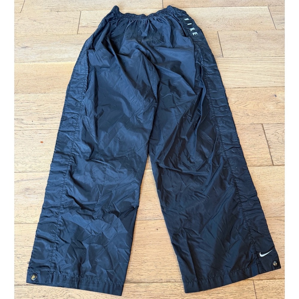 Nike Windbreaker Track Pants Large Black Good Vintage Snap Side Wide Leg (1846)